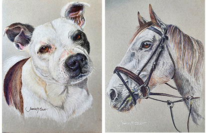 Drawing og dog and horse